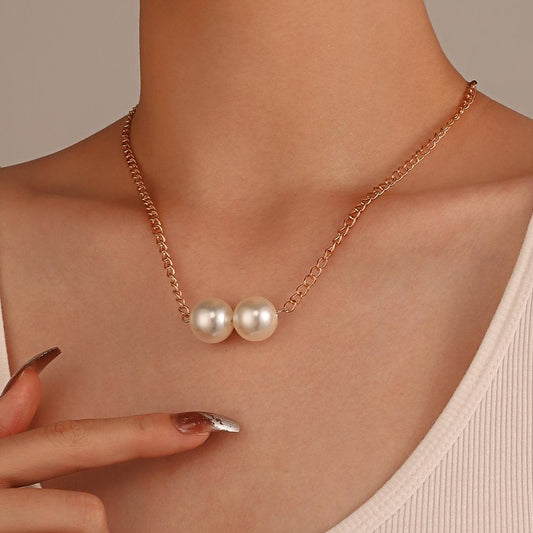 ins imitation pearl necklace female fashion temperament punk hip-hop thick chain clavicle chain simple net red necklace