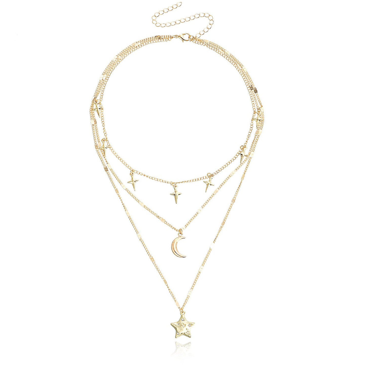 Jewelry retro fashion multi-layer five-pointed star pendant necklace exquisite crescent sweater chain versatile accessories