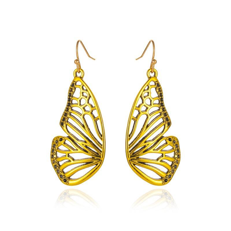 Ins Hollow Butterfly Earrings Retro Fashion Personality Exaggerated Metal Old Butterfly Wing Earrings Female