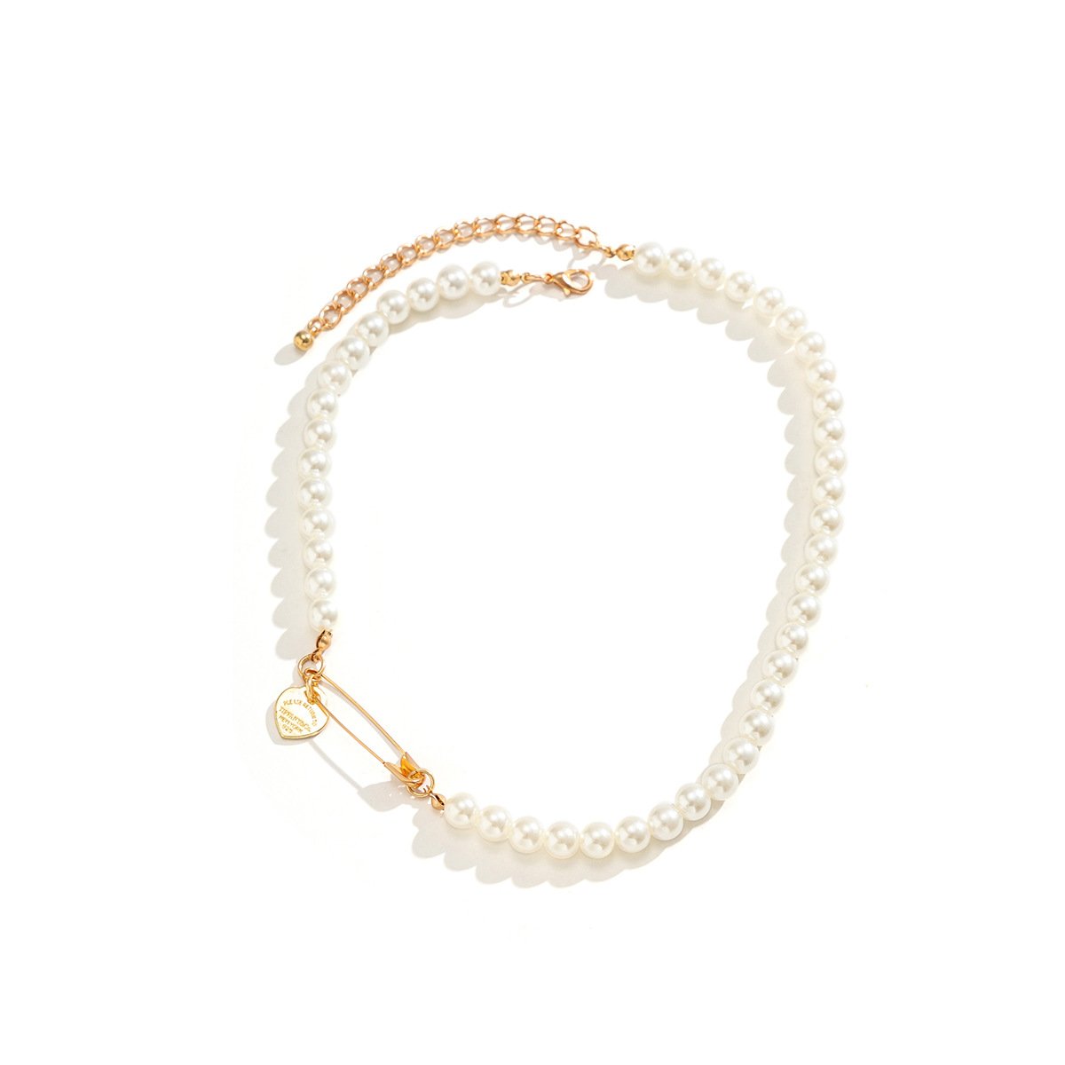 Jewelry Temperament Versatile Imitation Pearl Clavicle Necklace Simple Metal Heart-shaped Letter Hangtag Necklace
