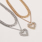 N126 Hip Hop Necklace Light Luxury Stacked Heart Rhinestone Necklace Retro Personality Cuban Chain Necklace