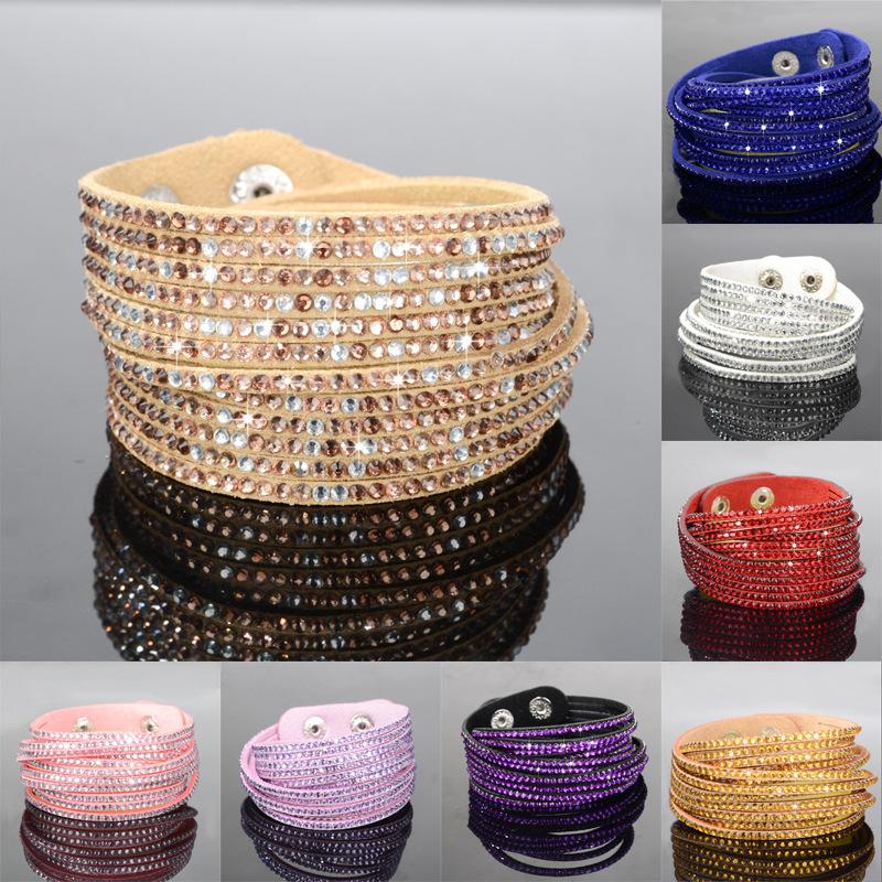 Jewelry Fashion Handmade Diamond Leather Rope Multilayer Bracelet Personality Color Diamond Bracelet