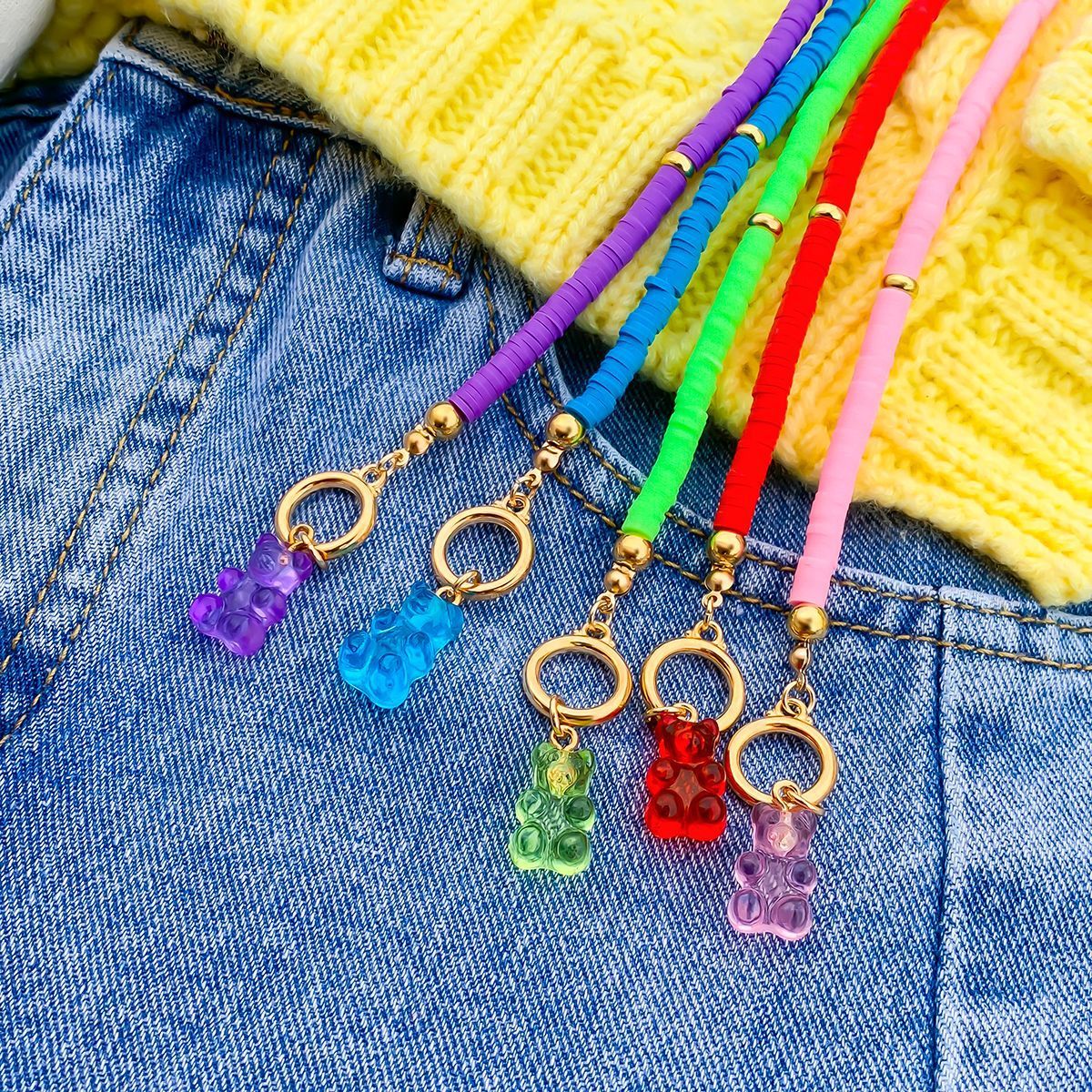 Jewelry Cute Cartoon Versatile Clavicle Chain Niche Simple Color Transparent Juice Bear Necklace