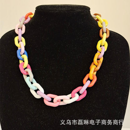 Jewelry Fashion Personality Colorful Candy Color Necklace Bracelet Female Hip Hop Necklace Set Chain