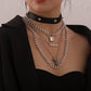 Jewelry PU leather punk rivet multi-layer necklace ladies English letter lock pendant necklace