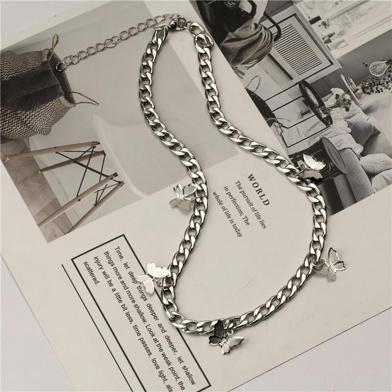 Ins multiple titanium steel butterfly necklace women's trendy temperament niche design indifferent collarbone chain