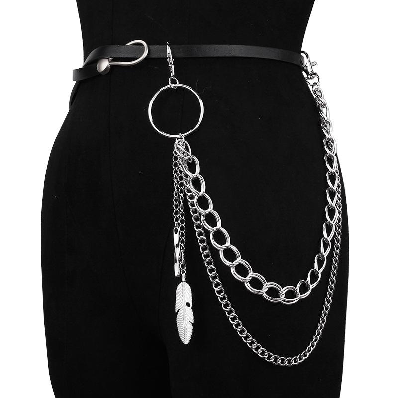 Metal Jewelry Trend Punk Feather Pendant Waist Chain Personality Pants Chain Jeans Ornament