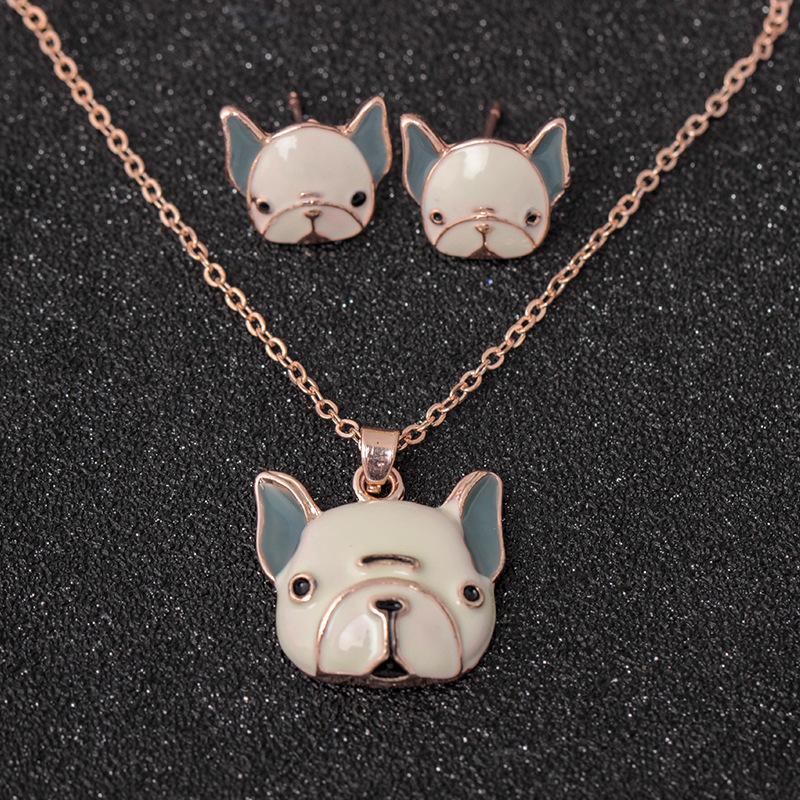 Fashion Color Pony Painting Oil Necklace Set Cartoon Creative Animal Earrings Pendant Jewelry