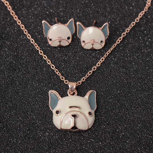 Fashion Color Pony Painting Oil Necklace Set Cartoon Creative Animal Earrings Pendant Jewelry