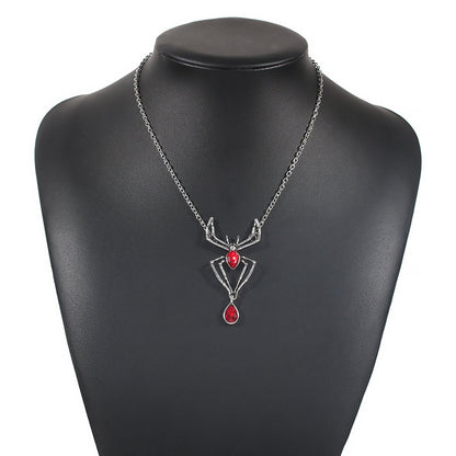 N7763 creative personality necklace ruby spider pendant glass diamond necklace halloween party necklace