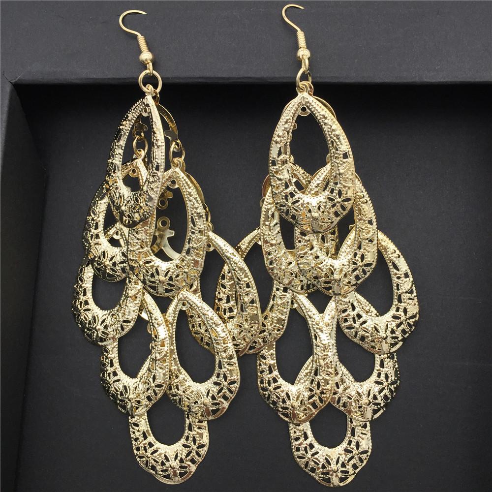 Indian Baroque Bird's Nest Shaped Metal Hollow String Long Earrings Ladies Earrings Night Exaggerated Evening Jewelry