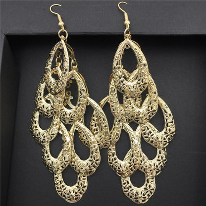 Indian Baroque Bird's Nest Shaped Metal Hollow String Long Earrings Ladies Earrings Night Exaggerated Evening Jewelry