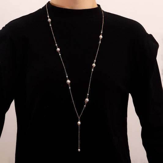 Autumn and winter trendy imitation pearl pendant sweater chain necklace female all-match niche design cold collarbone chain accessories