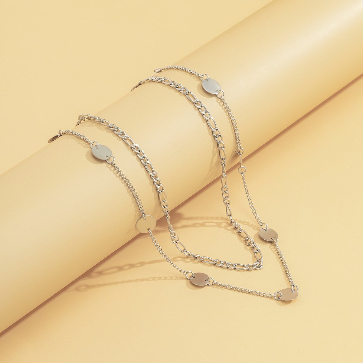 Jewelry Hip Hop Hollow Metal Clavicle Necklace Simple Geometric Double Layer Sequin Chain Necklace Women