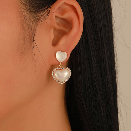 Retro micro-inlaid zircon heart earrings fashion simple magic color mermaid earrings earrings light luxury earrings