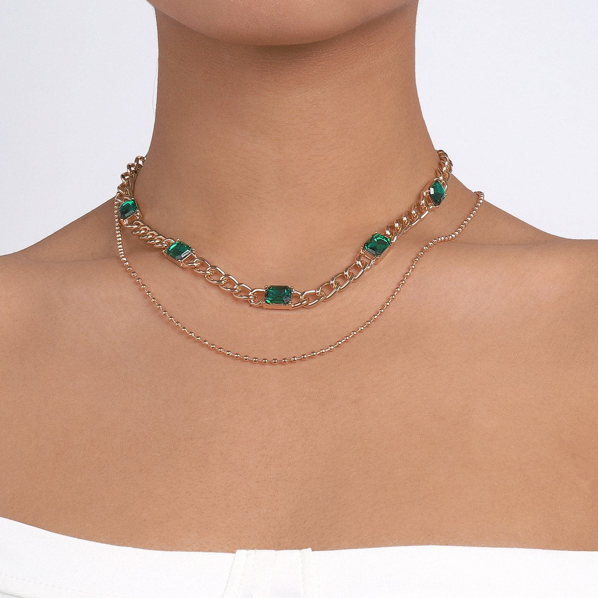 N1441 double-layer bead chain necklace metal acrylic simple necklace niche cold necklace