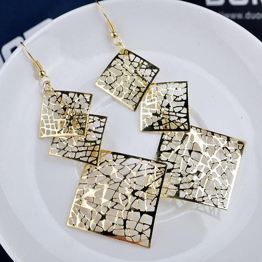 Multi-level rhombus personality hollow earrings retro earrings direct supply earrings