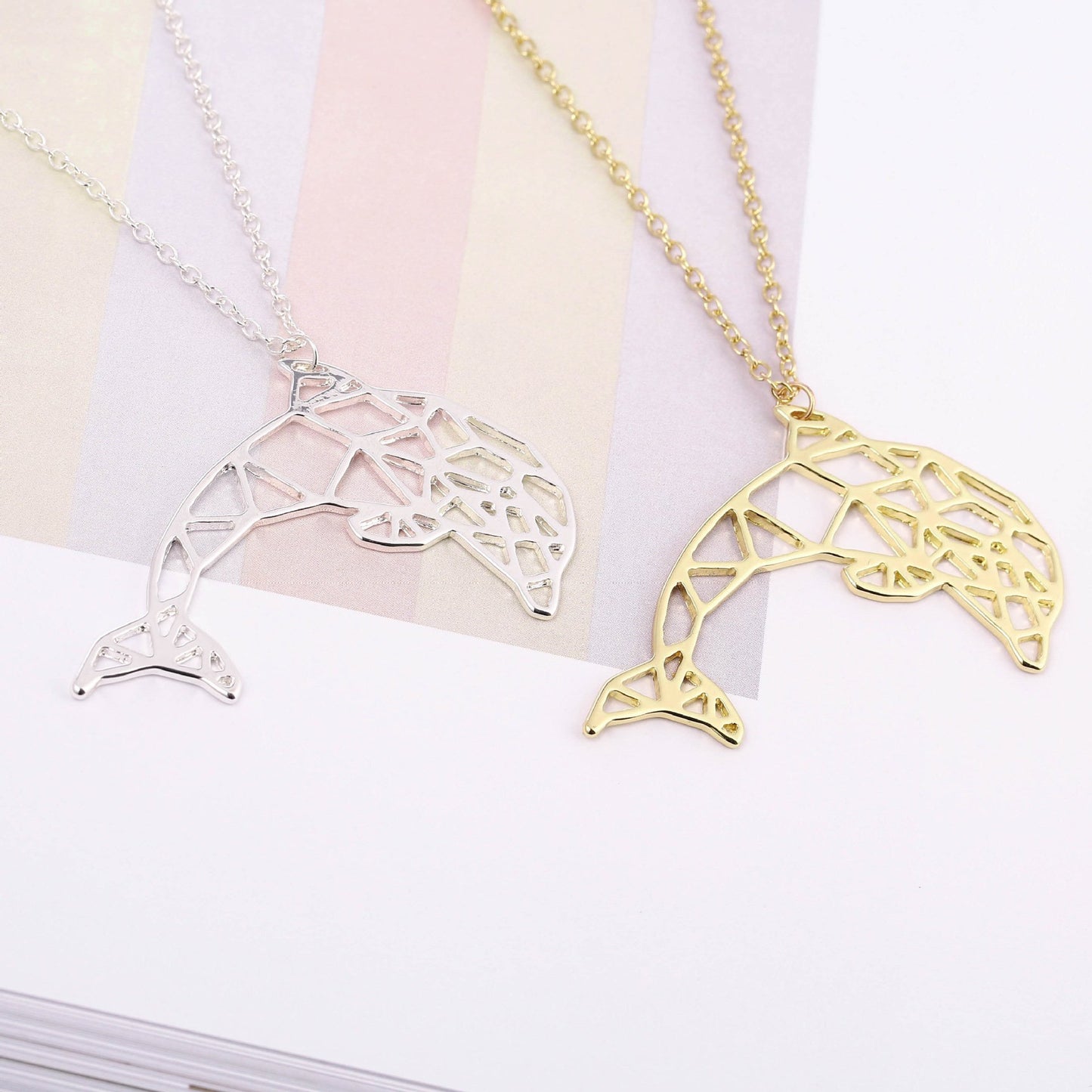 Popular Creative Hollow Great White Shark Dolphin Necklace Female Personality Necklace Electroplated Gold and Silver