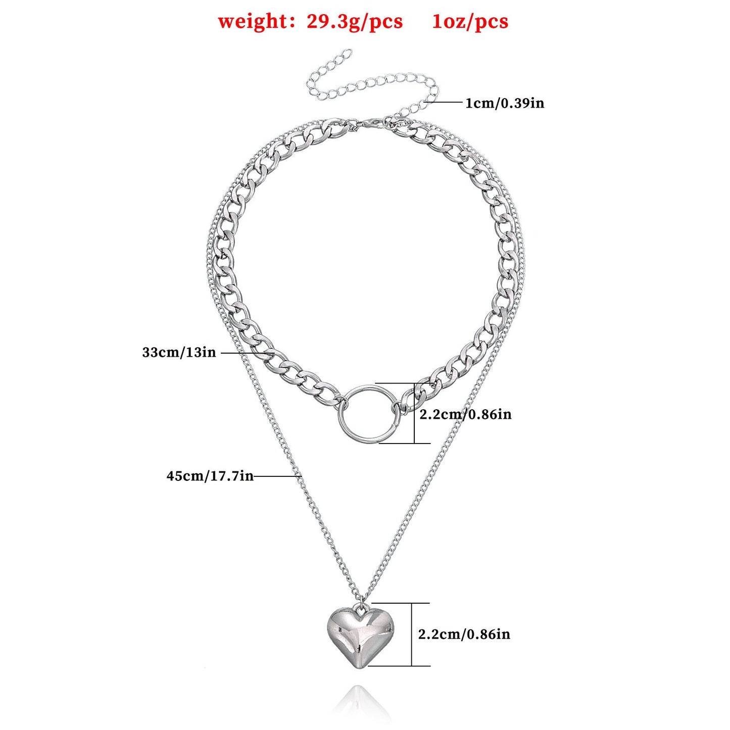 Jewelry Double Cuban Chain Ring Love Pendant Necklace Feminine Trendy Small Fragrance Necklace