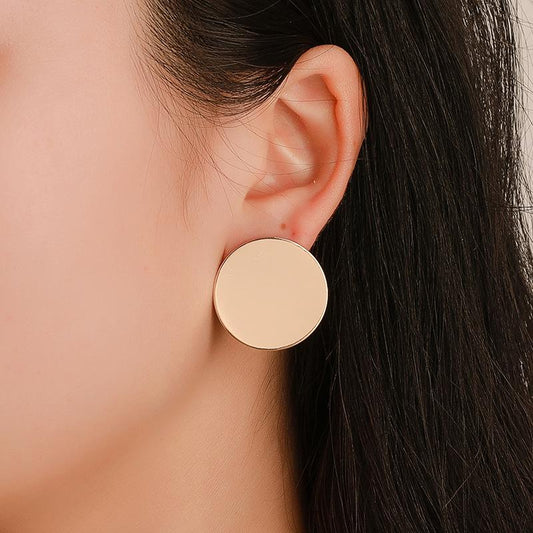 Mirror Geometric Earrings Temperament Disc Cute Metal Stud Earrings Simple Versatile Round Ladies Earrings