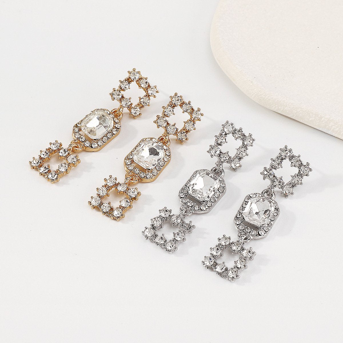 E153 heavy industry square geometric symmetrical rhinestone earrings full of diamond temperament niche design sense earrings female