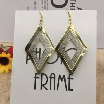 Hollow rhombus curved surface women frosted earrings summer