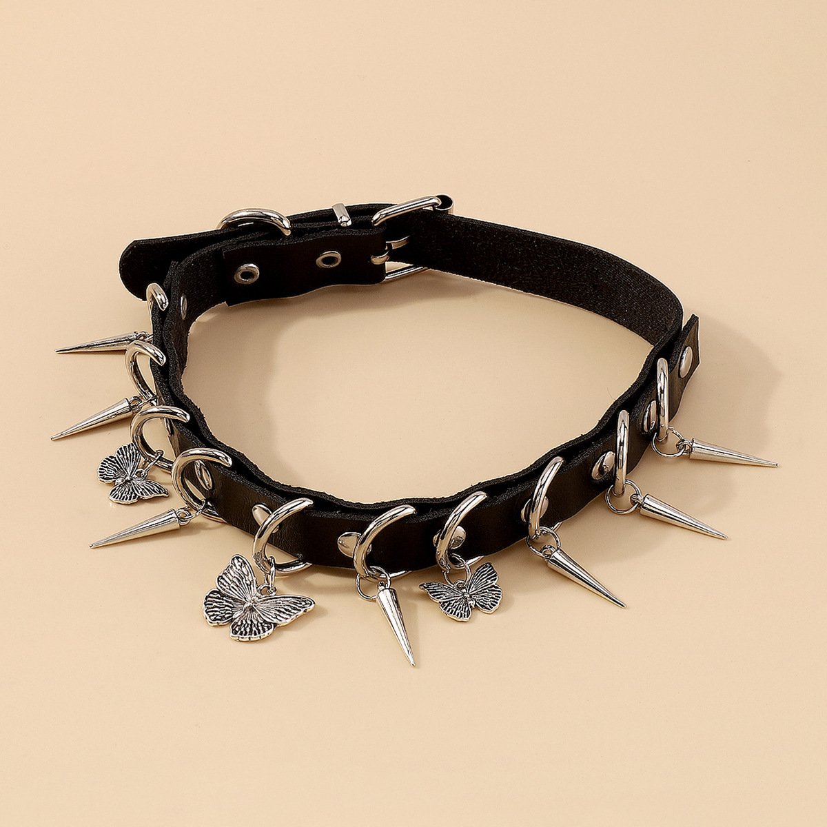 N1867 Sweet and Cool Personality PU Collar Female Rivet Butterfly Creative Rock Harajuku Leather Necklace