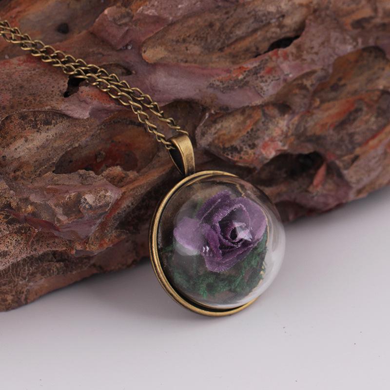 Personalized Retro Preserved Flower Pendant Fashion Semicircle Glass Ball Dried Flower Plant Necklace Necklace Jewelry