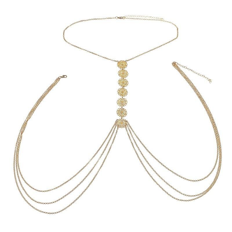 Jewelry Retro Fashion Simple Carved Flower Plate Beach Back Body Chain Necklace Female