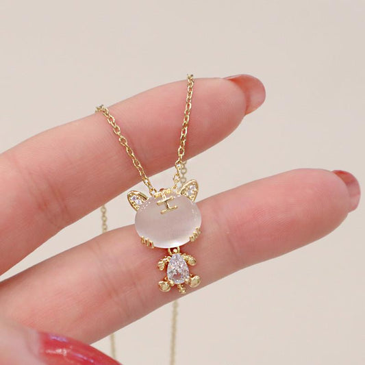 Year cat's eye stone life year titanium steel gold chain peace tiger zodiac necklace female high-end clavicle chain