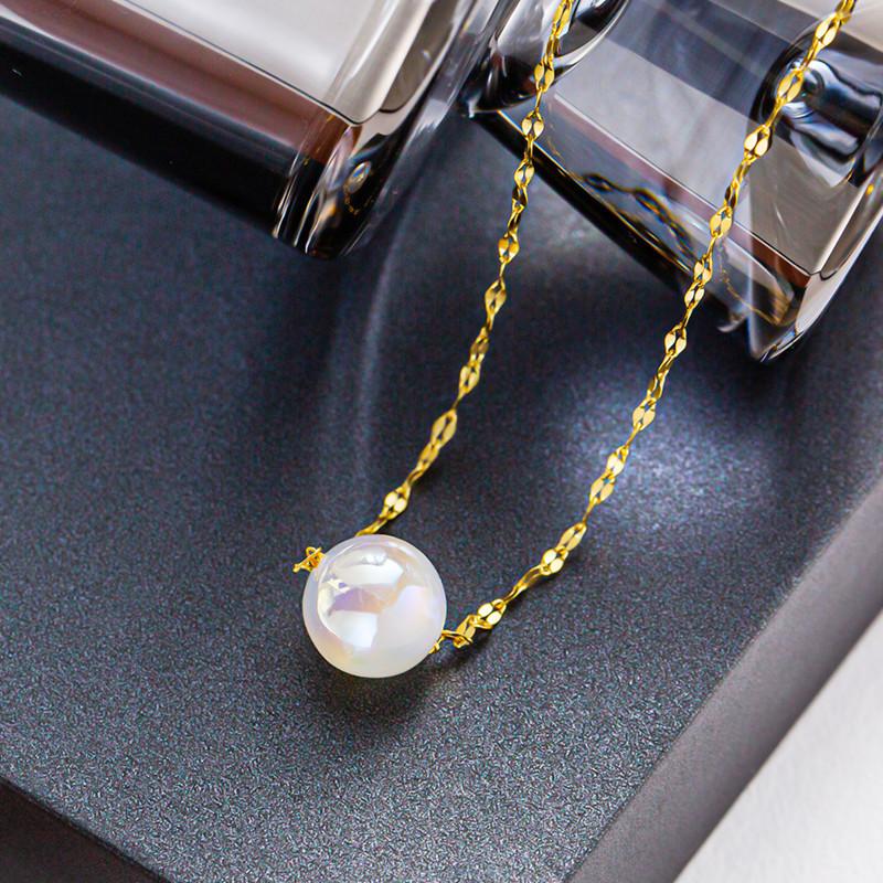 Titanium Steel Mermaid Ji Pearl Pendant Female Clavicle Chain Ins Colorful Shell Bead Necklace Versatile