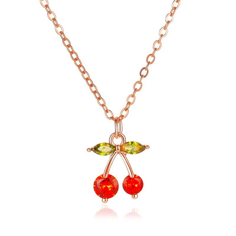 Jewelry sweet temperament diamond inlaid small cherry necklace exquisite copper inlaid zircon fruit clavicle chain necklace