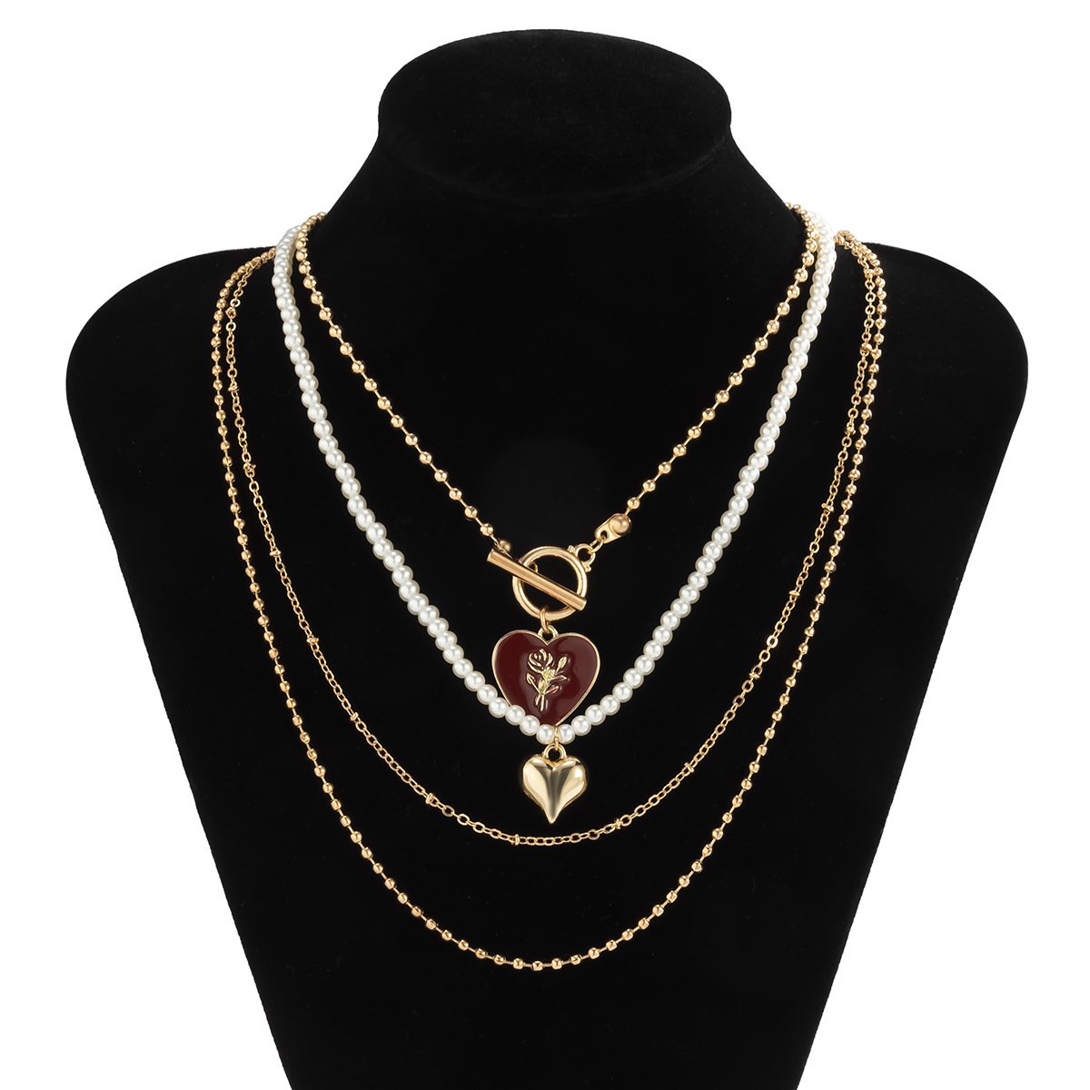Hip-hop retro personality rose drop nectarine heart necklace female simple imitation pearl heart-shaped necklace