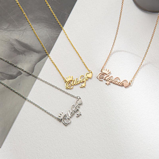 Stainless Steel Name Necklace Female DIY English Alphabet Crown Clavicle Chain Furnace Vacuum Plating