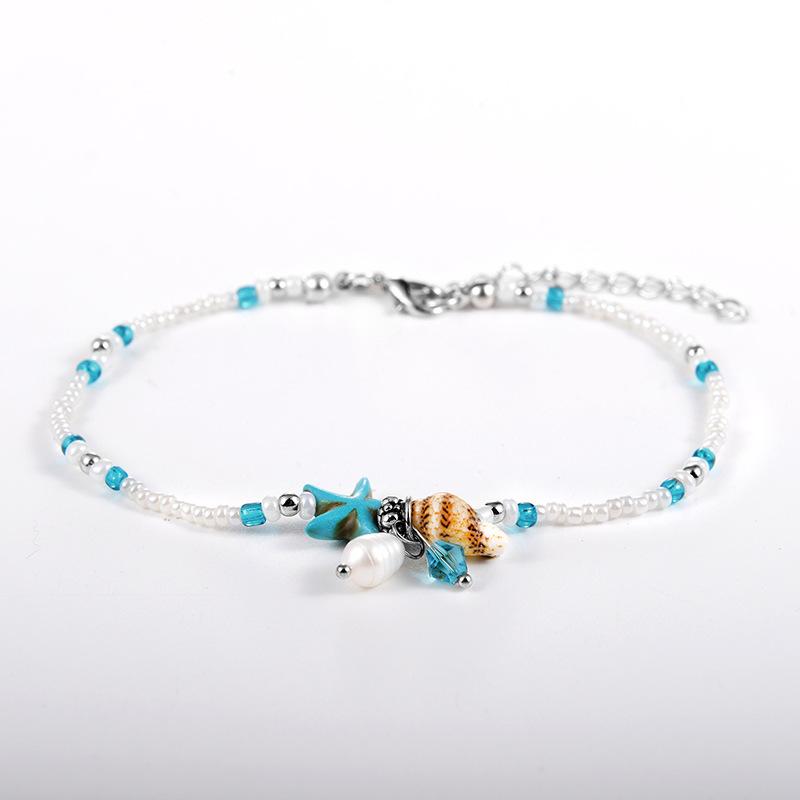 Fashion Ethnic Starfish Shell Turquoise Pearl Anklet Bohemia Beach Conch Handmade Foot Decoration