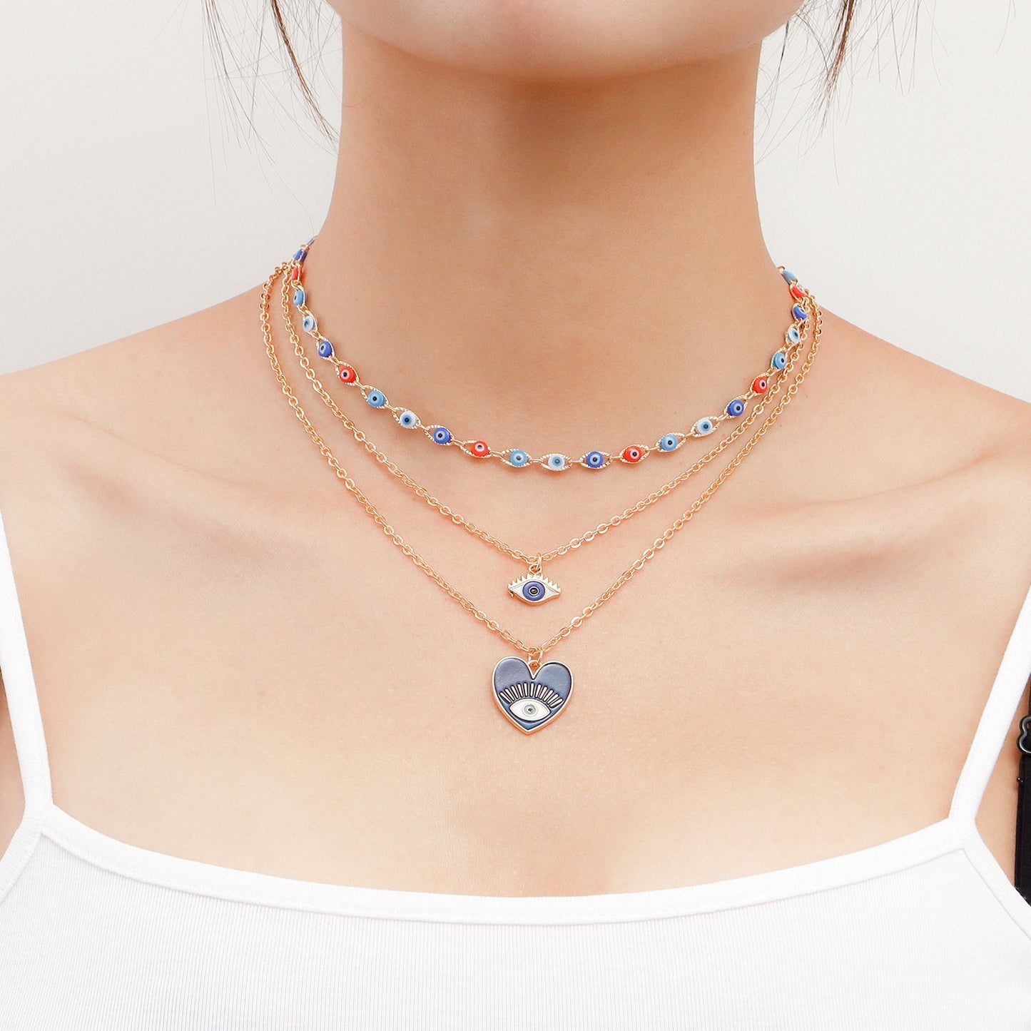 Jewelry multi-layer devil's eye love pendant necklace female niche light luxury all-match necklace