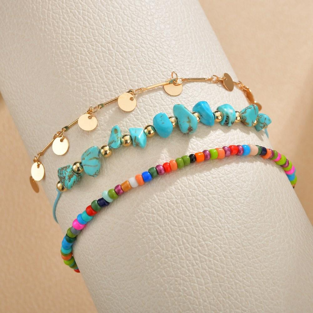 Jewelry Bohemia Color Rice Bead Anklet Creative Metal Disc Pendant Anklet