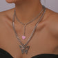 N9983 Exaggerated Punk Chain Necklace Creative Hollow Butterfly Drip Oil Heart Necklace Double Stacked Necklace
