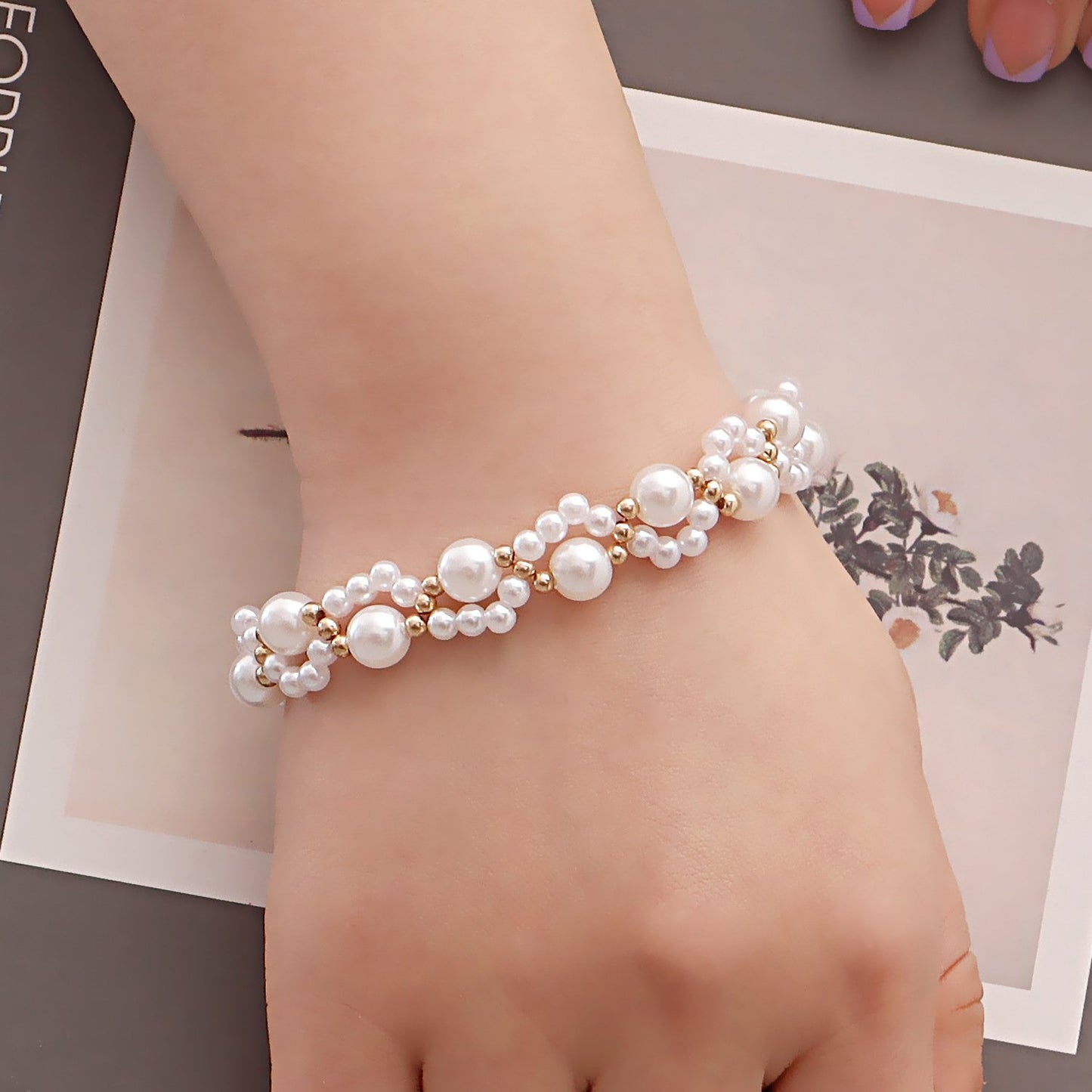 Jewelry Handwoven Imitation Pearl Necklace ins Bracelet Set Female Versatile Jewelry Choker