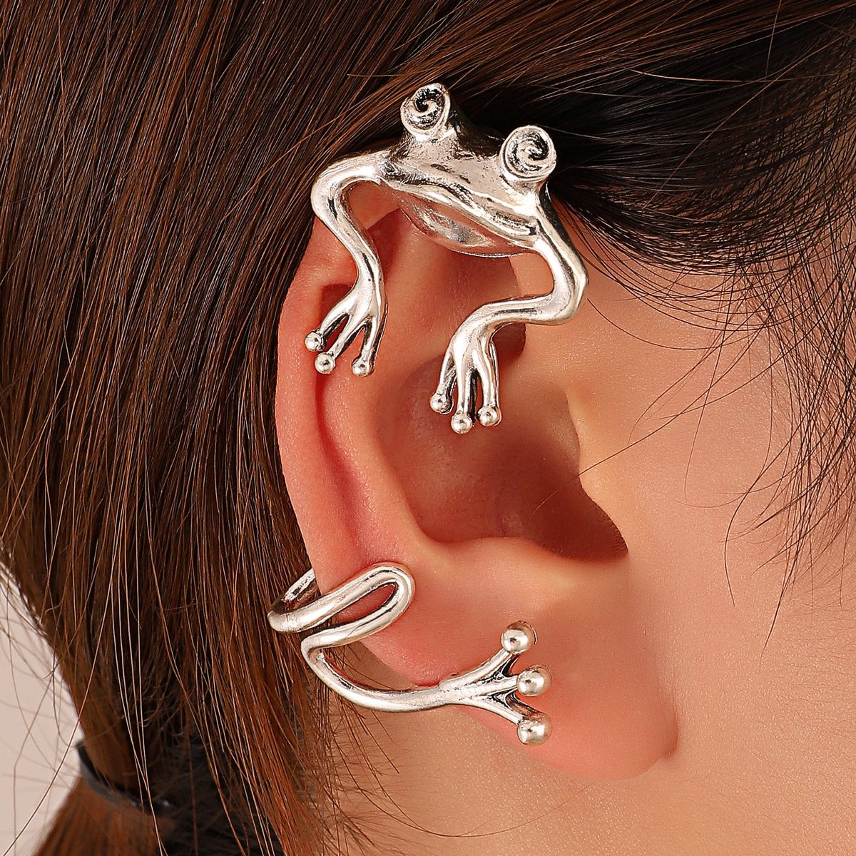 Fashion Metal Frog Holeless Ear Clip Ethnic Creative Retro Animal Ear Hanging Do Old Earrings Female