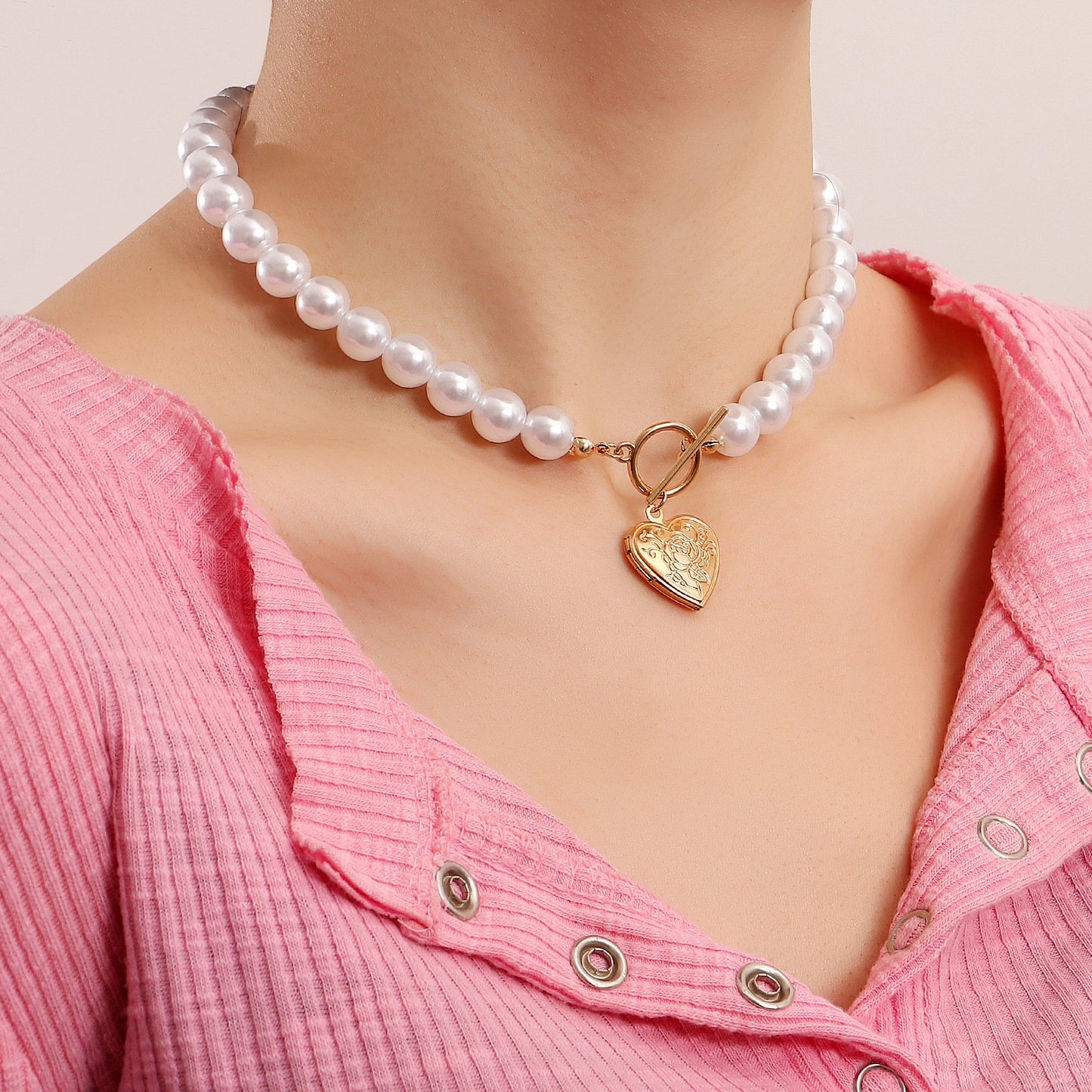 Jewelry Valentine's Day openable cover love simple OT buckle baroque pearl necklace female niche design sense