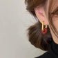 French fashion simple and versatile geometric square earrings red love two wear detachable earrings ins cold