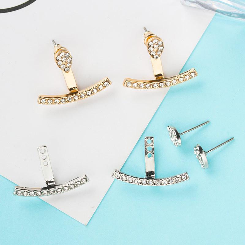 Ins round water drop word earrings fashion temperament niche full of diamonds back strap earrings personality earrings