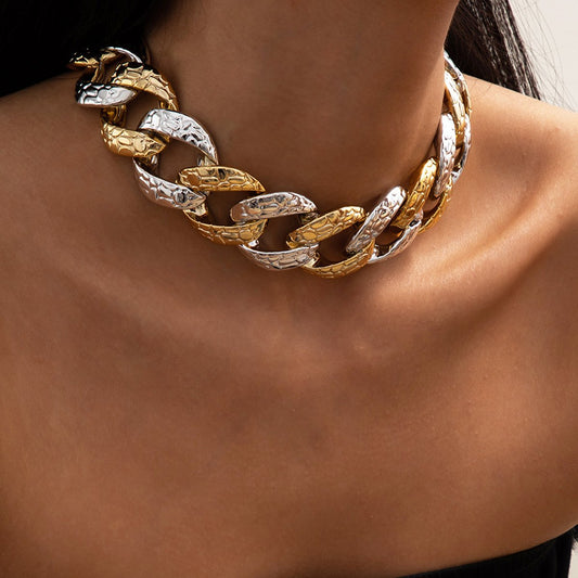 Jewelry Hip Hop Punk Mixed Color Hemp Necklace Thick Chain Necklace Geometric Hollow Single Layer Clavicle Necklace
