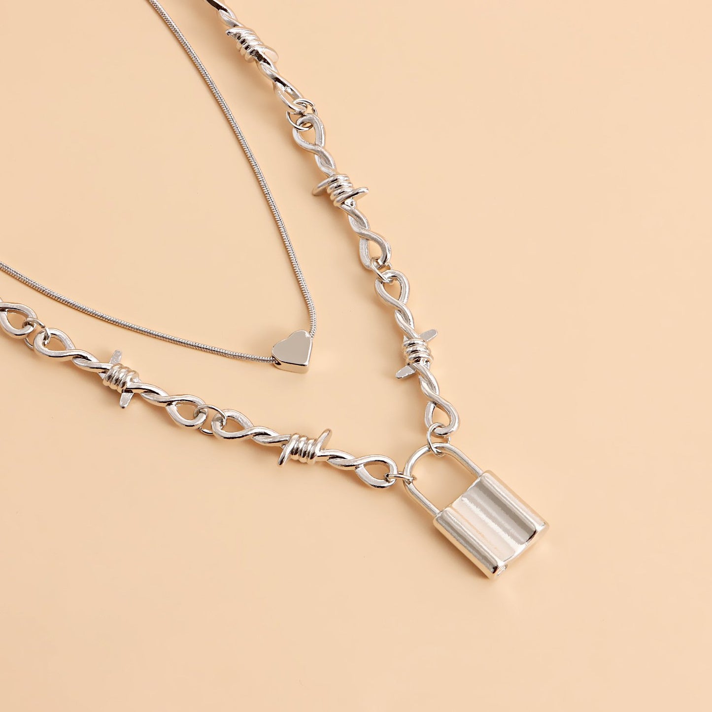 Jewelry punk love padlock pendant necklace female ins double snake bone chain niche design sense