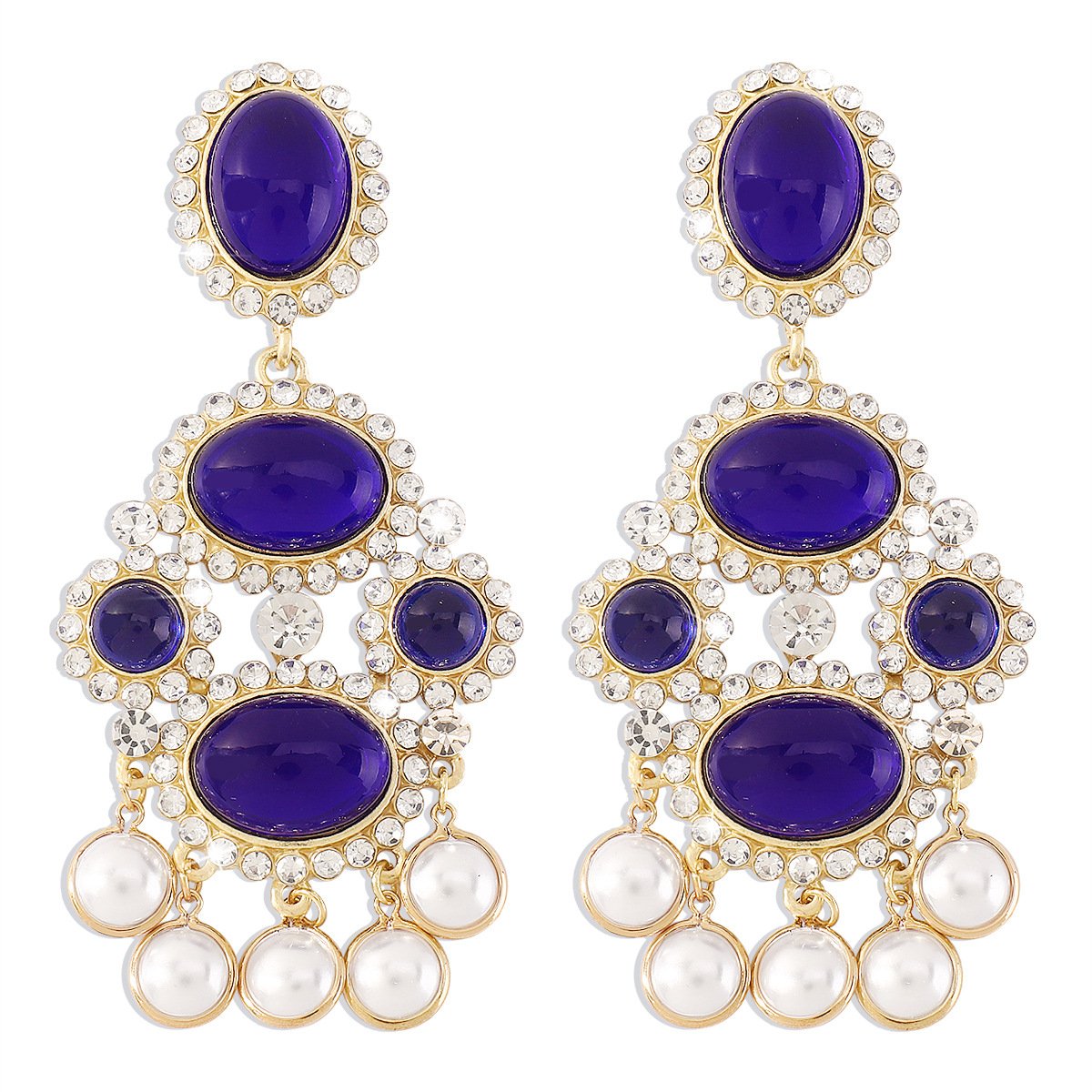 E1116 Niche Gemstone Pearl Tassel Earrings Literary Retro Vintage Court Elegant Earrings