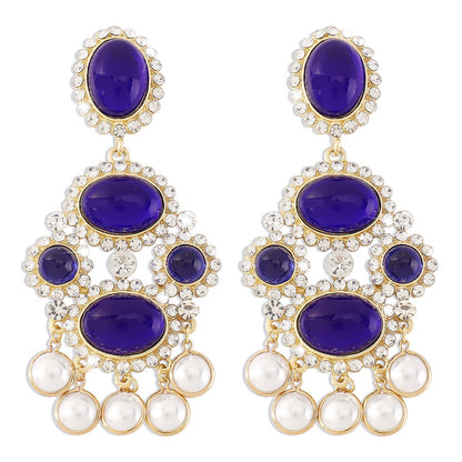 E1116 Niche Gemstone Pearl Tassel Earrings Literary Retro Vintage Court Elegant Earrings