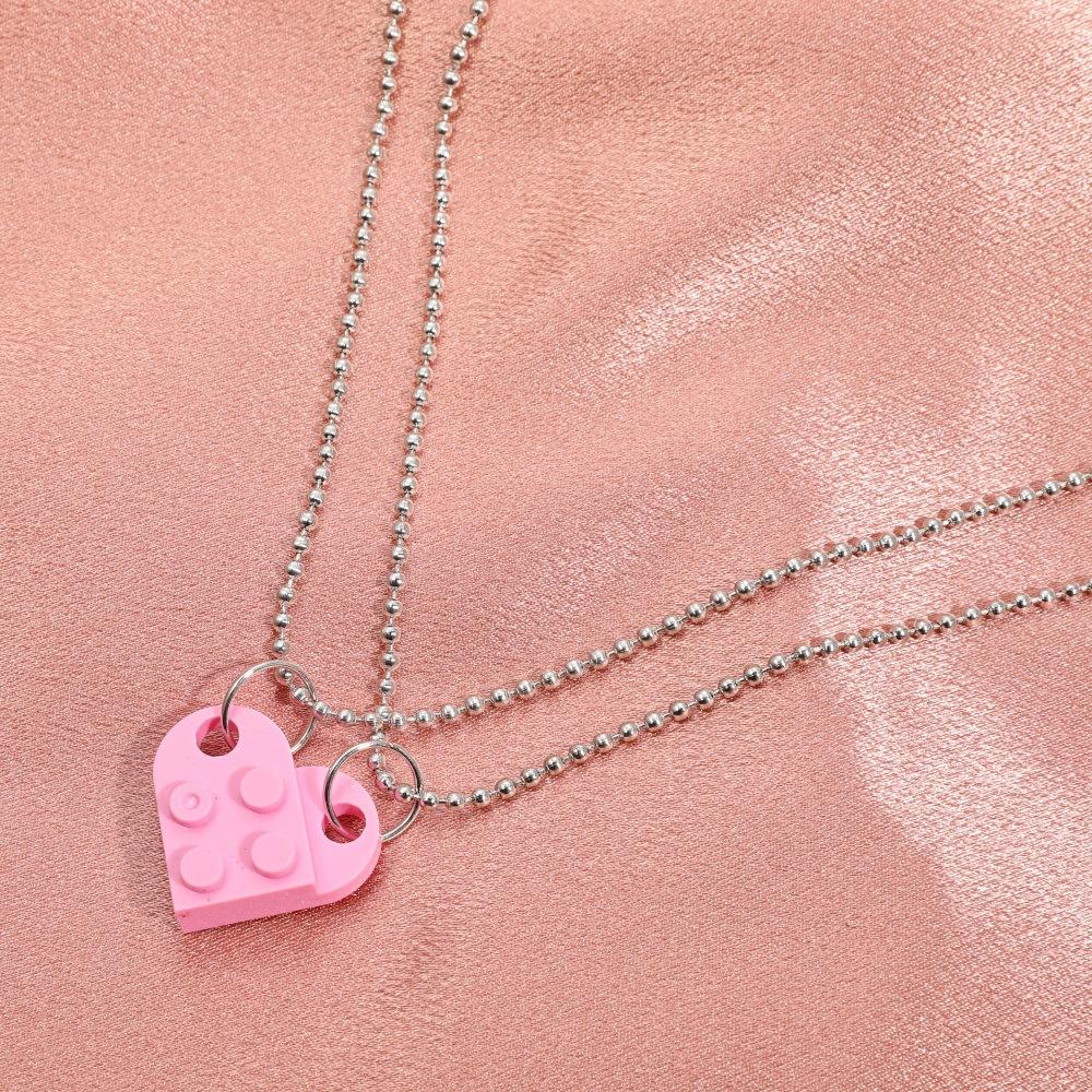 Heart-shaped building block couple necklace ins creative double-layer detachable beaded splicing collarbone chain female