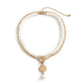 Jewelry Temperament Simple Geometric Beaded Necklace Retro OT Buckle Portrait Imitation Pearl Multilayer Necklace