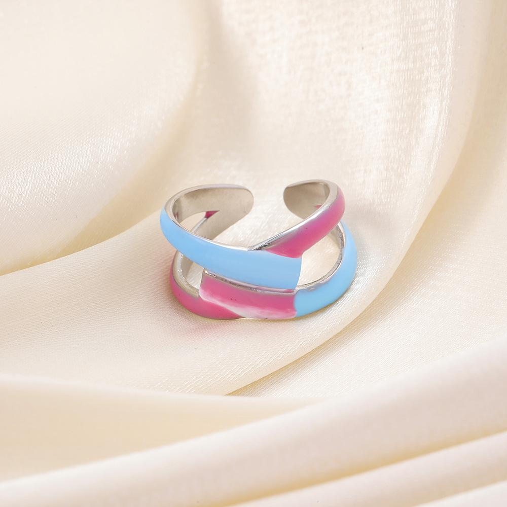 Creative stainless steel ring personality color graffiti open ring cute retro versatile fashion women